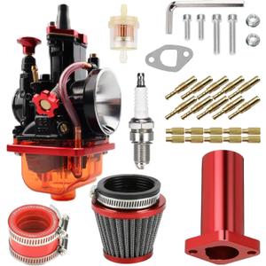 PWK28 Carburetor Intake Pipe Air Filter Kit  Performance Parts for Predator 212cc 196cc 200cc 6.5hp Engines  Ideal for Coleman CT200U BT200X KT196 Baja Warrior Mb200 Gx160 Mini Bike Go Kar (Red)