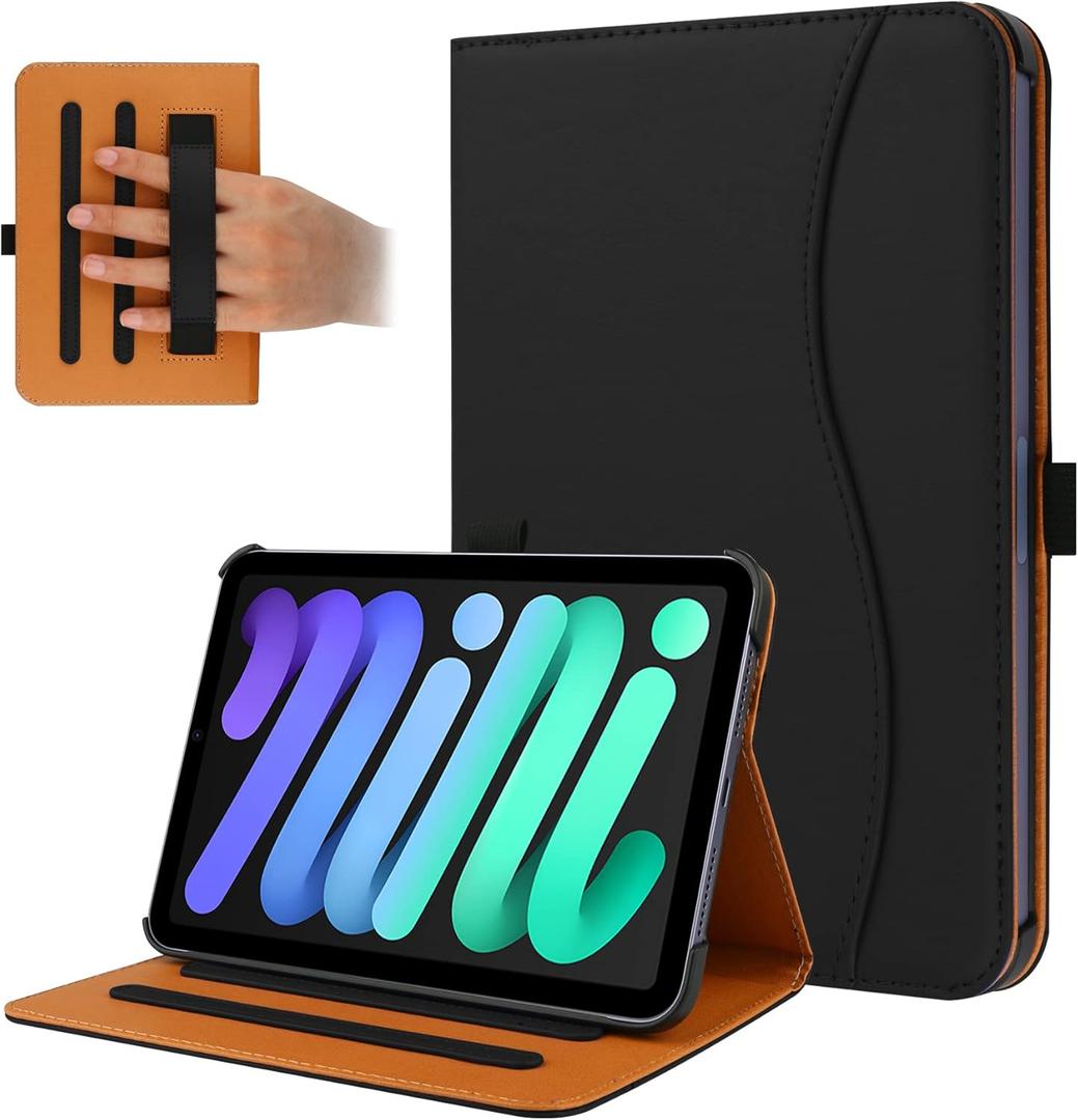 iPad Mini 7 Case (A17 Pro) 2024, iPad mini 6 Case 2021, iPad mini 7th/6th Generation Case 8.3 Inch,Premium PU Leather Folio Stand Cover with Pencil Holder and Multi-Viewing AnglesBlack