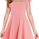 Haloumoning Girls Dress Summer Ruffle Sleeve Mesh A Line Casual Party Dresses with Pockets for Kids, Pink, 9-10 Years