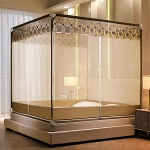 Mosquito Net for Bed Net Double Bed Canopy for Double Bed Bedroom Curtains Frame Draperies Bedding Insect Netting Embroidery Full Bottom Square Top Encrypted Mesh Structure Fence (1.5x2.0m,Brown)