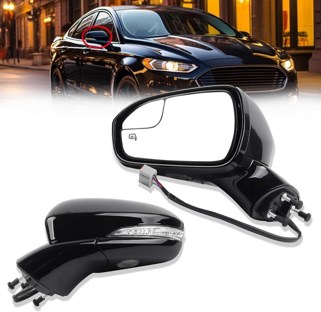 Dasbecan Left Driver Side Power Door Mirror Compatible with Ford Fusion 2013-2015 Power | Heated | Turn Signal | Puddle Light | Manual Folding | DS7Z17683BA | Black | 7Pins