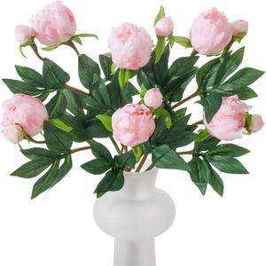 6Pcs Realistic Pink Artificial Peony Flowers,18.9 Inch Double Heads Silk Fake Peonies Flowers with Long Stem for Vase Arrangement,Wedding Centerpieces,Indoor Decor