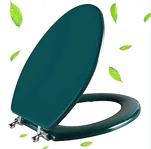 Dark Green Elongated Toilet Seat Natural Wood Toilet Seat with Zinc Alloy Hinges, Easy to Install also Easy to Clean, Scratch Resistant Toilet Seat by Angol Shiold (Elongated, Dark Green)