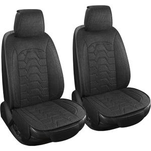 Linen car Seat Covers Breathable Cloth Fabric Seat Protector Front seat Covers Universal Fit for 95% Automotive, Car, Van, SUV, TrucksBlack2PCS