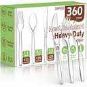 120 Count Plastic Silver Ware Heavy Duty, 120 Knives, Heat Resistant & BPA Free Disposable SilverWare, Disposable Cutlery set, Premium Clear Utencils for Party Supply