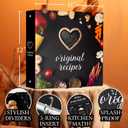 Recipe Binder, 3 Ring Recipe Book with dividers, Plastic Sleeves and Pages, Kitchen Conversions Inside, Modern Black Design with Vegetables, Gift for Home Cooks and Chefs
