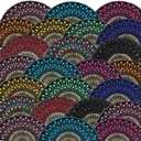 Geetery 50 Pcs Folding Chinese Hand Fan Bulk Different Flower Patterns Fabric Clacking Fans for Line Dancing for Popping Wedding Church Party(Embroidery,Elegant)