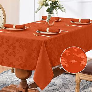 Romanstile Fall Jacquard Rectangle Tablecloth - Thanksgiving Waterproof Table Cloths Autumn Heavy Weight Fabric Table Covers for Dinner/Parties/Holiday - 52 x 70 Inch, Burnt Orange