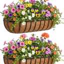 36 Inch Railing Planter Boxes 2 Pack Metal Window Box Planters with Coco Coir Liners, Horse Trough Planter with Adjustable Brackets for Deck Balcony Fence Porch Patio Outdoor Garden
