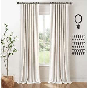 INOVADAY 100% Blackout Curtains for Bedroom, Black Out Curtains 96 Inch Long, Clip Rings Linen Blackout Drapes, Thermal Insulated Room Darkening for Living Room, 2 Panels - Beige,W50xL96