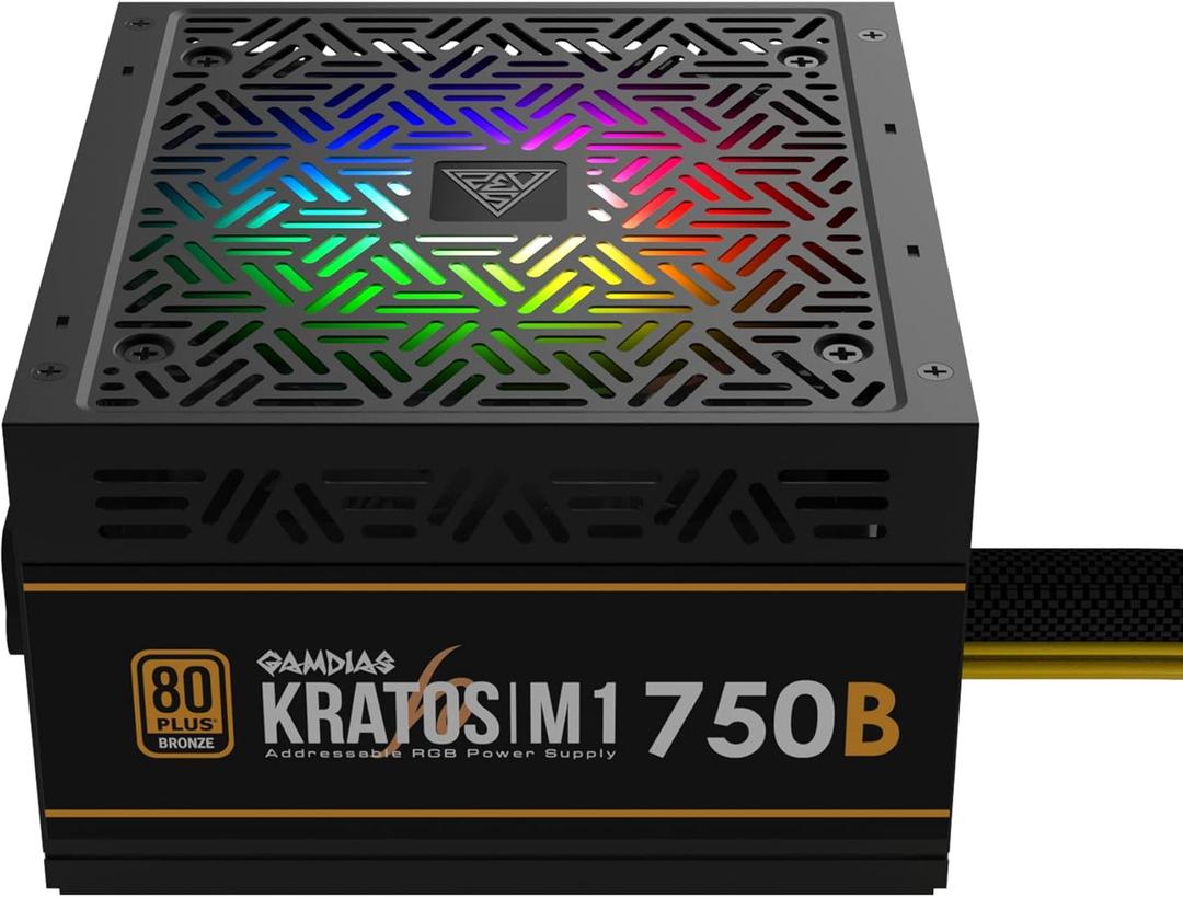 GAMDIAS RGB Gaming PC Power Supply 750W 80 Plus Bronze Certified 750 Watt PSU for Computers with Active PFC, Kratos M1-750B