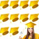 JaGely 10 Pcs Adult Graduation Cap with Tassel Felt Grad Hat for Men Women Bachelor Master College Costume Accessory (Gold)