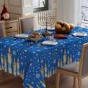 XCHI Candles Chanukah Menorah Six-Pointed Star Hanukkah Tablecloth Rectangle Table Cloth Washable Table Covers for Indoor Dining Home Party Decorations 60x104 Inch
