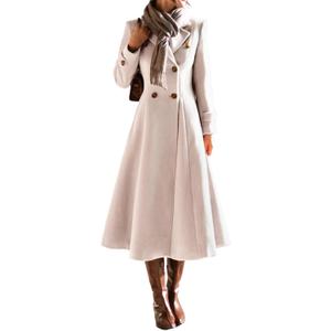 IDEALSANXUN Women's Long Wool Coat Fall Winter Double Breasted Trench Coat Peacoat Jackets (Small, Beige)