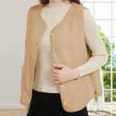 Womens Sherpa Fleece Lightweight Vest Fall Sleeveless Warm Button Down Fuzzy Jacket Outerwear Teddy Coat Gilet
