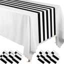 Peryiter 12 Pcs Black and White Striped Table Runner 14 x 108'' Plastic Striped Table Runner Disposable Elegant Classic Decoration for Halloween Wedding Dinner Banquet Birthday Party Supplies