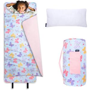 Wildkin Kids Original Nap Mat  Cozy Kids Sleep Mat with Pillow, ideal for School & Travel (Butterfly Garden)