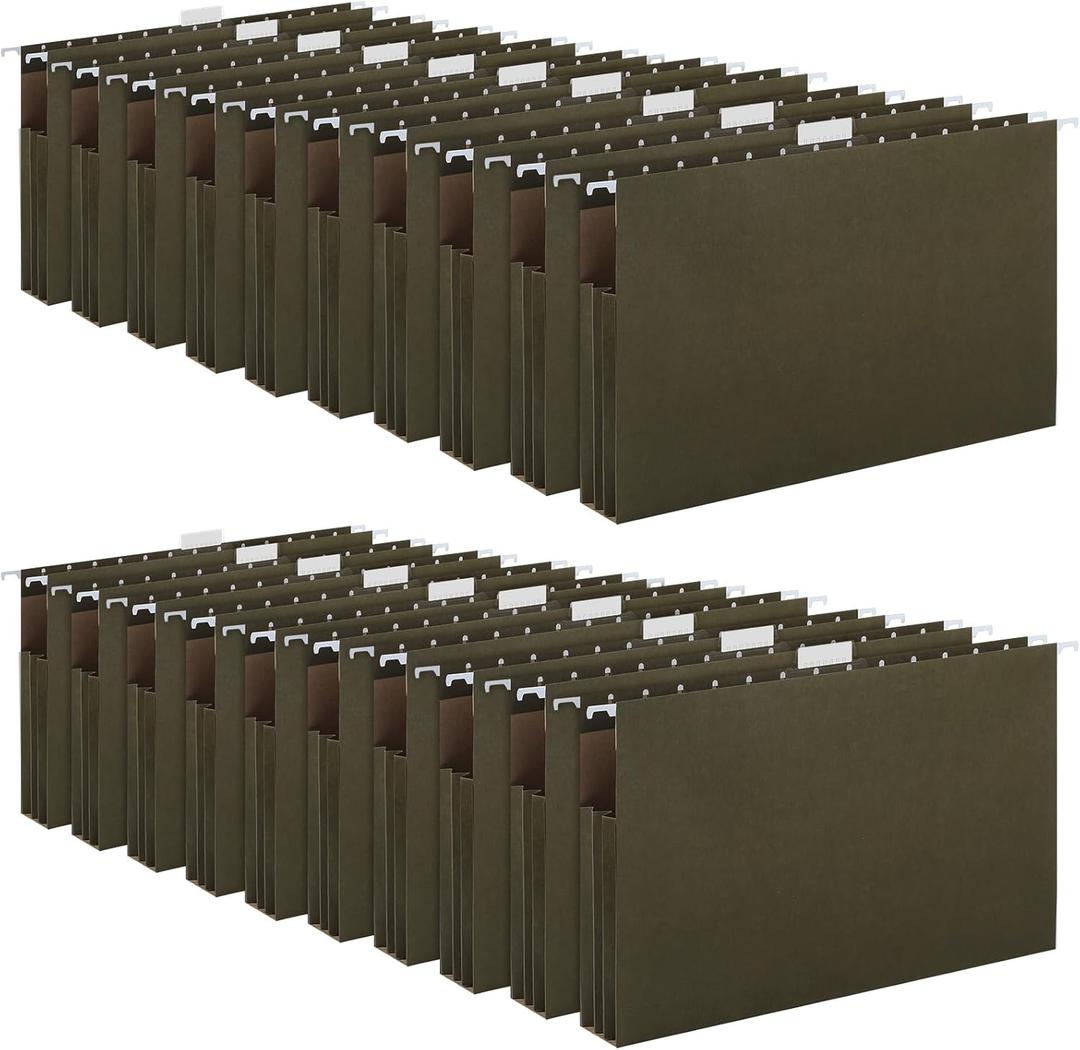 Pack of 20 Extra Capacity Hanging File Folders with Tabs Reinforced Legal Size Hanging Folders Expandable, Heavy Duty 2 Inch Expansion Designed for Bulky Files Medical Charts(Green)