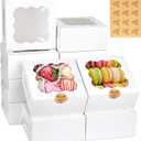 WINKIO 12 Pieces Cookie Boxes with Window, 663 Inches Treat Boxes for Bakery Dessert Pastry Mini Cake Favor Donut Baked Goods (White, with Stickers)