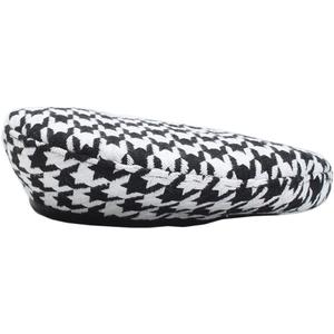 Women's Luxury Houndstooth Pattern Beret Beanie Hat (Black/White)