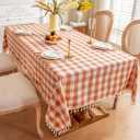 Checkered Fall Tablecloth Rectangle Cotton Linen Gingham Table Cloth with Tassel Washable Wrinkle Free Heavy Duty Buffalo Plaid Table Cover for Dining/Party/Picnic (Orange, 55" x 70" (Rectangular))