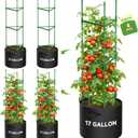 4 Pack Tomato Cages, Triangle Tomato Trellis with 17 Gallon Grow Bags, Tomato Plant Support Stakes for Garden Climbing Vegetables Flowers Fruits