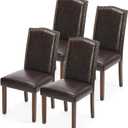DUMOS Dining Chairs Set of 4, Modern PU Leather Kitchen Table Chairs with Wooden Legs and Padded Seat for Dining Room/Kitchen/Living Room/Restaurant, Brown, 4 Pack