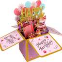 Pop up Card Birthday, Colorful Pop up 3D Funny Happy Birthday Greeting Card with Envelope & Message Paper for Women Party Decor Creative Gift