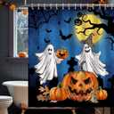 pinata Halloween Shower Curtain for Bathroom, Halloween Bathroom Decor, Ghost Shower Curtain Pumpkins Bath Curtains with Hooks 72x78