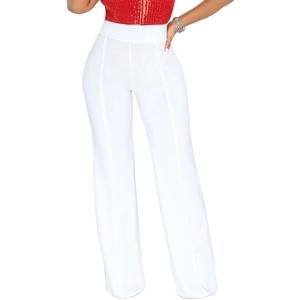 Women Stretchy Straight Leg Dress Pants Comfy Solid Classic High Waisted Wide Leg Long Bootcut Pant Slacks Work Office (X-Large, White)