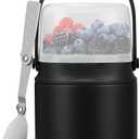 2-in-1 Insulated Food Jar with a Snack Container - 15oz Kids Soup Thermos for Hot Food with Handle and Spoon, Leak Proof Bento Lunch Box Kids, Perfect for School & Travel, Black