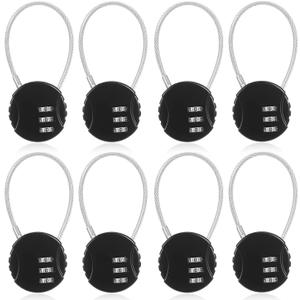 Moxweyeni 8 Pack Combination Wire Lock 3 Digit Small Combo Luggage Number Cable Padlock Outdoor Waterproof Resettable Lock for School Gym Locker Travel Backpack Suitcase Storage (Black Color)