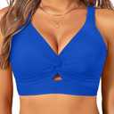 Yonique Women Bikini Top Only - Supportive Swim Tops Large Bust Swimsuit 2025 Cut Out Twist Bathing Suit Blue L