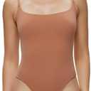 NANJI Spaghetti Straps Bodysuit for Women - Slim Fit Scoop Neck Thong Body Suit, Stretch Double Lined Tops, Casual Going Out (Brown, S)