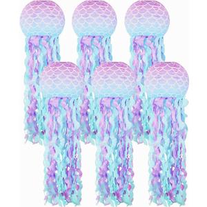 LIHAO Mermaid Birthday Decorations, Jellyfish Paper Lanterns 6pcs, Mermaid Scales Jellyfish Lanterns for Under The Sea Party Decorations Little Mermaid Party Favors Baby Shower