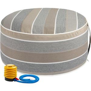 FUNHOME Inflatable Ottoman Stool D20xH9,Portable Round Pouf for Indoor/Outdoor Use,Foot Rest or Seating for Kids&Adults,Ideal for Camping or Home(Gray Stripe)