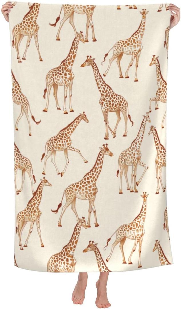 Cute Giraffe Vintage Beach Towel, 32x52in Microfiber Quick Dry Retro Cartoon Bath Towels, Soft Lightweight Oversized Sand Free, for Travel Pool Swimming Gym Decor, Gifts