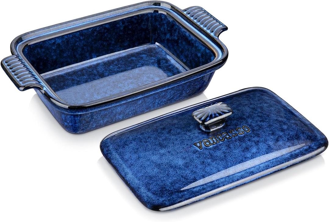 vancasso Starry Casserole Dish With Lid, 1.9 Quart Casserole Dish for Oven, 12x7 Baking Pan with Handles, Casserole Baking Dish Lasagna Pan with Lid, Microwave, Dishwasher Safe, Blue