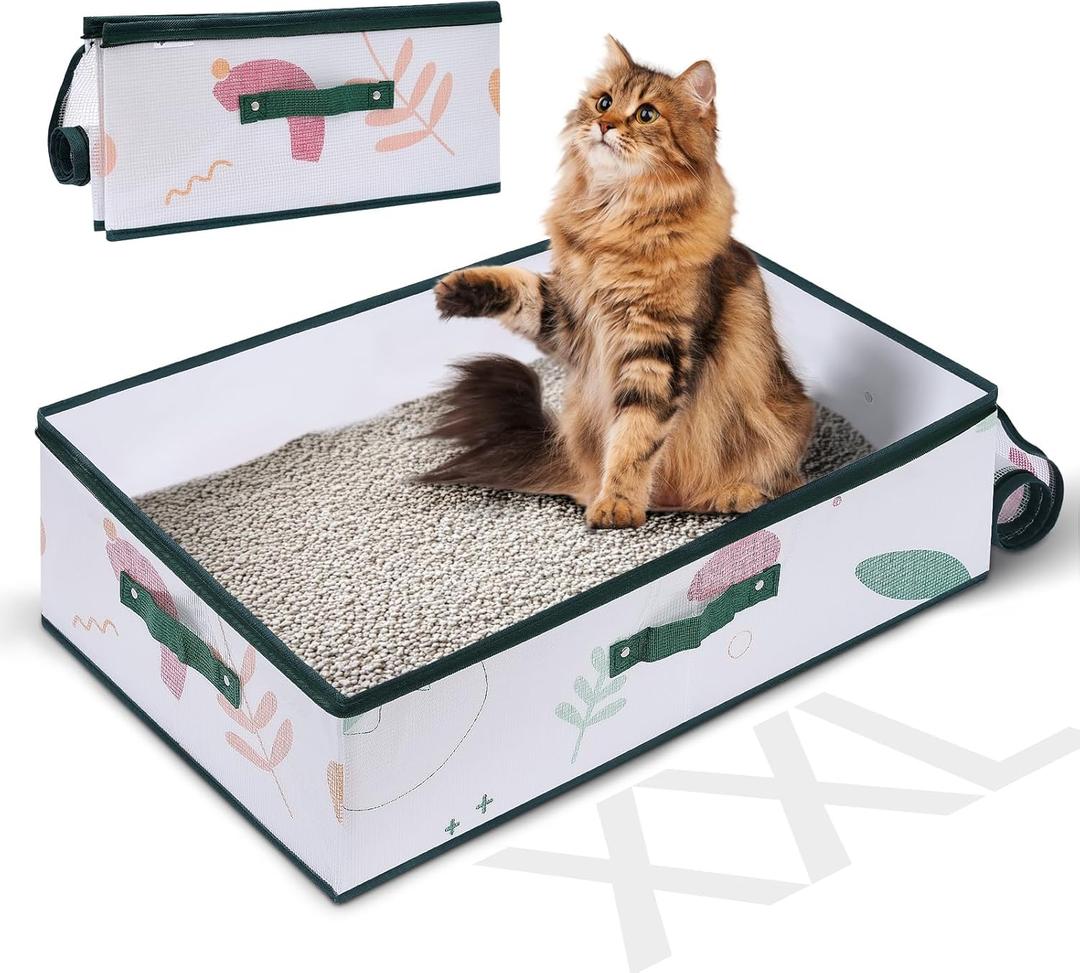 MIU Color Portable Cat Litter Box for Travel with Lid, Extra Extra Large XXL Leak-Proof Collapsible Litter Box Great for Travel Hotel Stays and Road Trip 24x16x8 Inches (Green Plant)