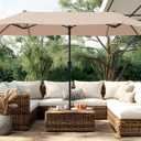 PHI VILLA 13ft Large Patio Umbrella Double-Sided Twin Outdoor Market Umbrella with Crank, Beige