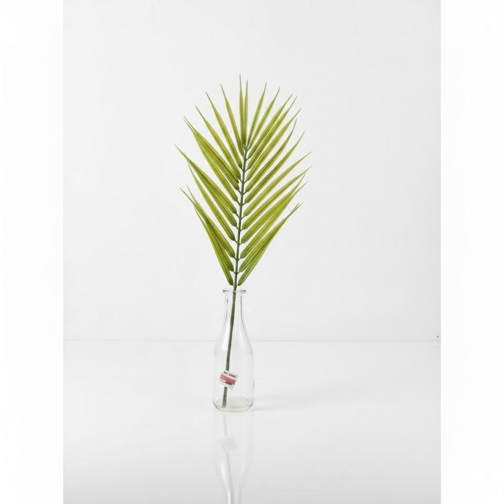 Artificial Palm Leaf In Glass, Realistic Foilage, Minimalist Decor Piece Perfect for Home And Office