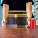 NCYP Small 9.8 x 5.6 x 7.7 Inch Wedding Glass Cards Box with Slot - Gold Envelope Card Holder for Birthday Party Reception, Home Indoor Decor - Slot Length 7.1 Inches (No Lock)