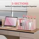 SUPEASY Binder Organizer, Magazine File Holder with 5 Vertical Compartments Rack, Metal Desk File Organizer & Binder Holders, Magazine Organizers for Office Desktop, Home, School, Classroom (Pink)