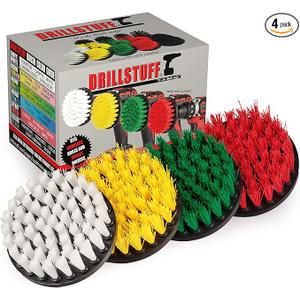 4Inch Diameter Drill Powered Scrub Brush With Quarter Inch Quick Change Shaft 2 Pack, White and Yello