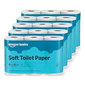 Amazon Basics 2-Ply Soft Toilet Paper, 30 Rolls (5 Packs of 6), Equivalent to 185 Regular Rolls