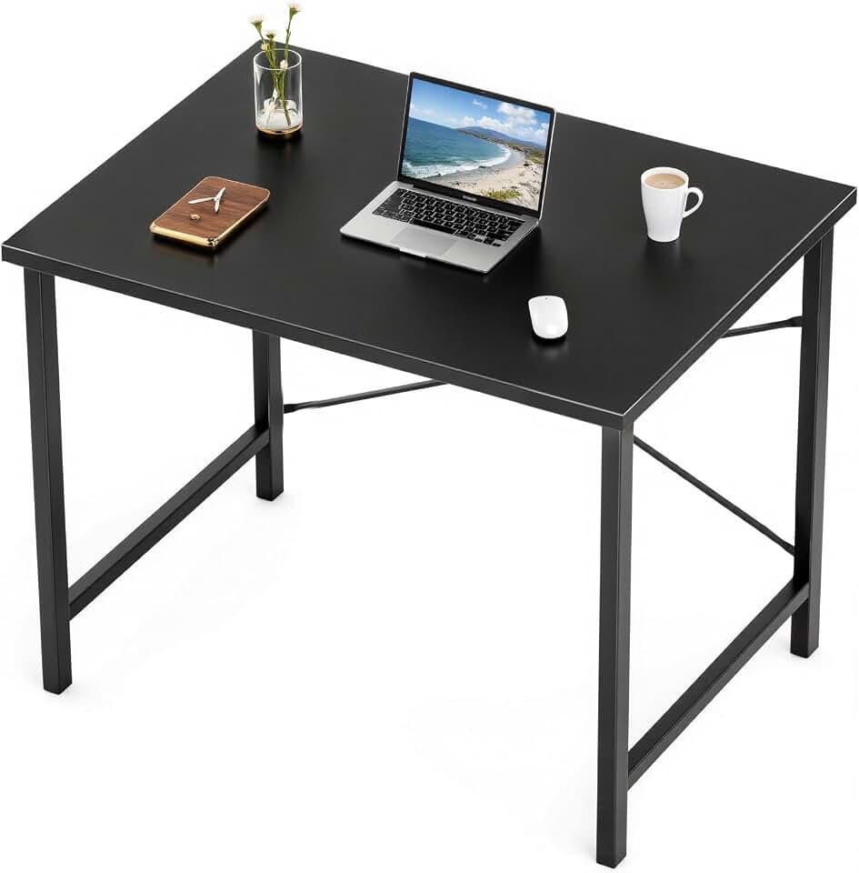 Sweetcrispy 32-Inch Small Computer Desk for Bedroom, Black | Gaming Writing Work and Study Desk for Home Office, Sturdy Metal Frame and Compact Modern Design with X-Shaped