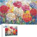 Stained Glass Flowers Jigsaw Puzzles 1000 Pieces Beautiful Mosaic Colorful Puzzles for Adults 1000 Pieces with Letters on Back Hard Impossible Difficult Challenging Family Puzzle Carnations Puzzles