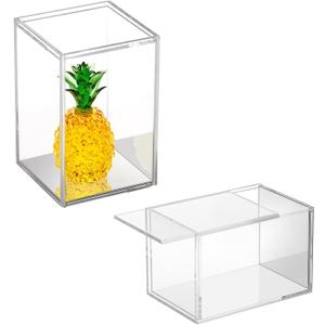 JUXYES Pack of 2 Clear Acrylic Display Case with Sliding Door for Mini Action Figures, Stackable Display Case Cube Small Showcase Free Standing Collectibles Protection Box, Mirrored Bottom