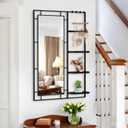 43" X 30" Black Wall Mounted Mirror for Wall, Full Length Mirror with Shelf and Hooks, Large Wall Mirror with Metal Frame 3 Trays and 4 Hooks for Living Room,Hallway,Bedroom (Black, 43x30)