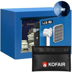 Safe Box for Home Safe (0.23 Cubic Feet) with Fireproof Bag, Personal Money Safe for Cash Saving, Mini Safey with Key, Digital Safety Box with Light, Money Lock Safey (Blue)